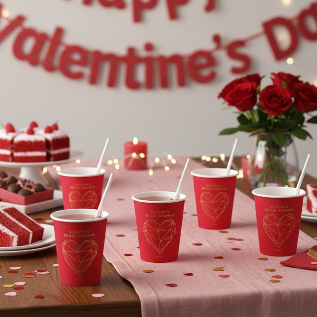 Geometric Heart Valentine's Day Bridal Shower Paper Cups (Creator Uploaded)