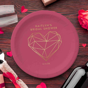 Geometric Heart Valentine's Day Bridal Shower Paper Plate