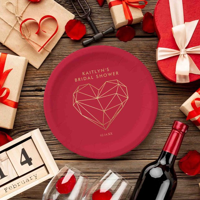 Geometric Heart Valentine's Day Bridal Shower Paper Plate (Creator Uploaded)