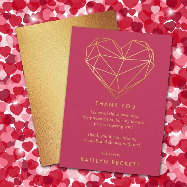 Geometric Heart Valentine's Day Bridal Shower Thank You Card (Creator Uploaded)