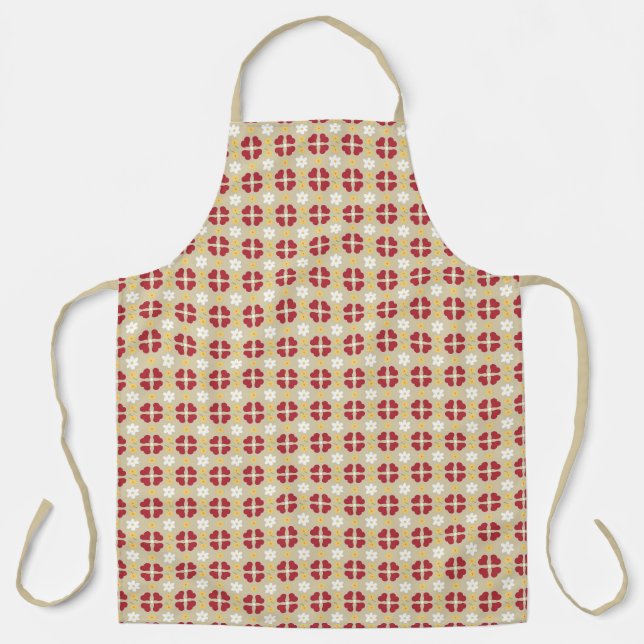 Geometric Hearts & Flowers Tan Large Apron (Front)