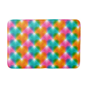 Geometric hearts in psychedelic colours (1) bath mat