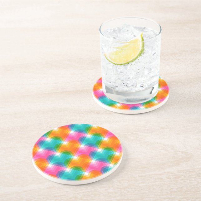 Geometric hearts in psychedelic colours (1) coaster (Side)