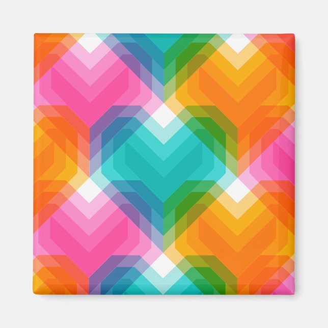 Geometric hearts in psychedelic colours (1) magnet (Front)