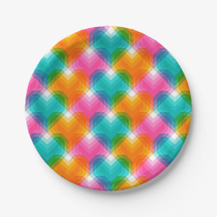 Geometric hearts in psychedelic colours (1) paper plate