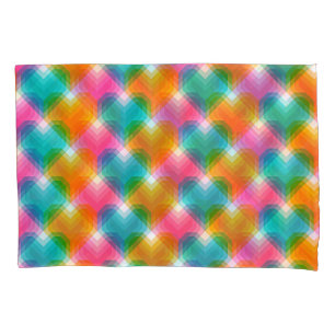 Geometric hearts in psychedelic colours (1) pillowcase