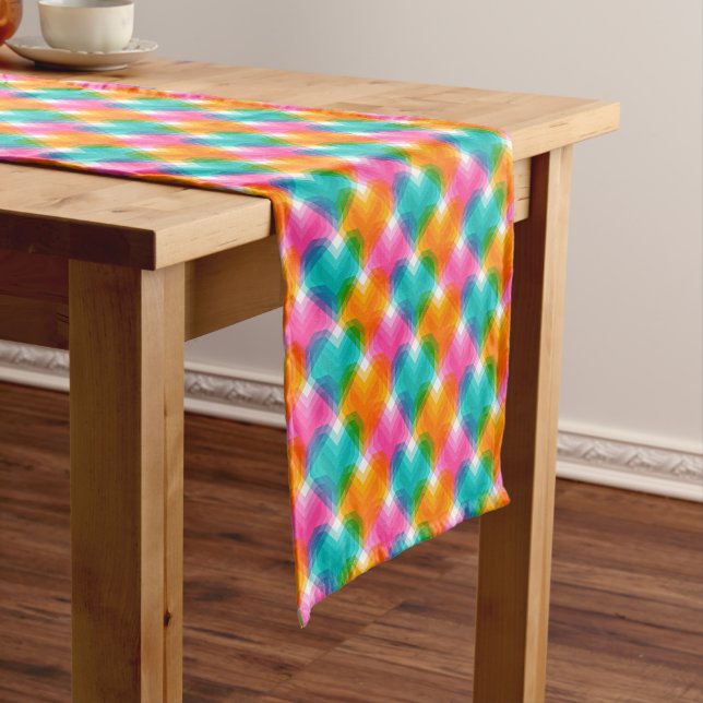 Geometric hearts in psychedelic colours (1) short table runner (In Situ)