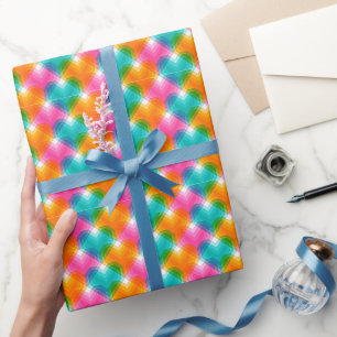 Geometric hearts in psychedelic colours (1) wrapping paper
