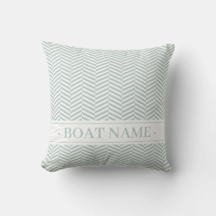 Geometric Herringbone Decor. Boat Name. Sage. Cushion