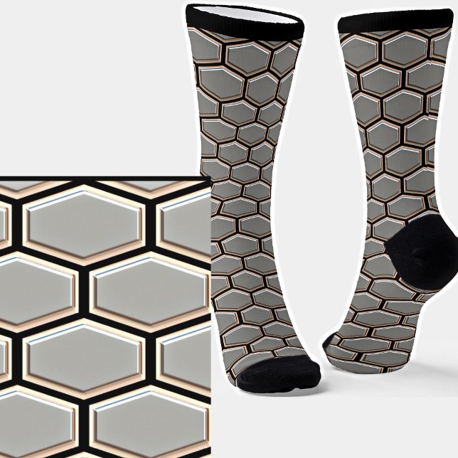 Geometric Hexagon 3D Look Texture Grey Socks (Creator Uploaded)