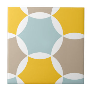 Geometric Hexagon Circle Yellow Blue Pattern Ceramic Tile