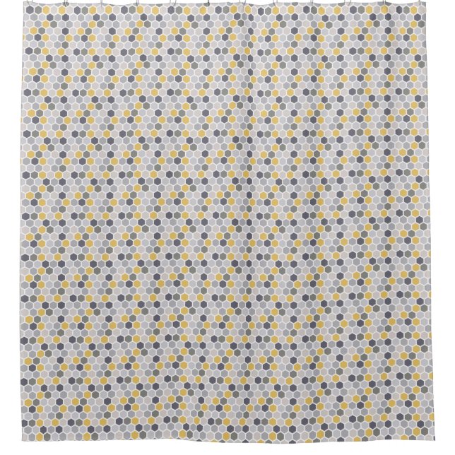 Geometric Hexagon Grey Yellow Modern Print Shower Curtain (Front)