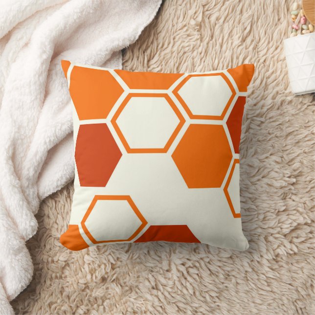 Geometric hexagon honeycomb orange cushion (Blanket)