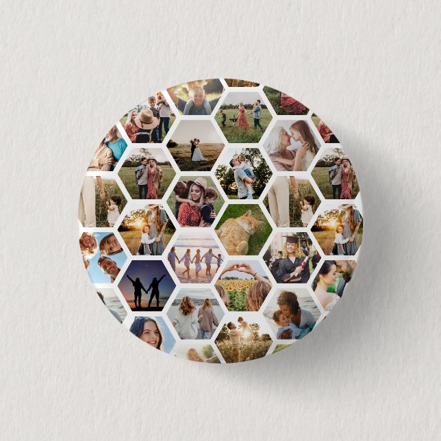 Geometric Hexagon Pattern Photo Collage 3 Cm Round Badge (Front)