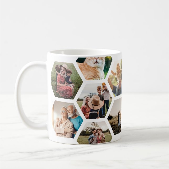 Geometric Hexagon Pattern Photo Collage Coffee Mug (Left)