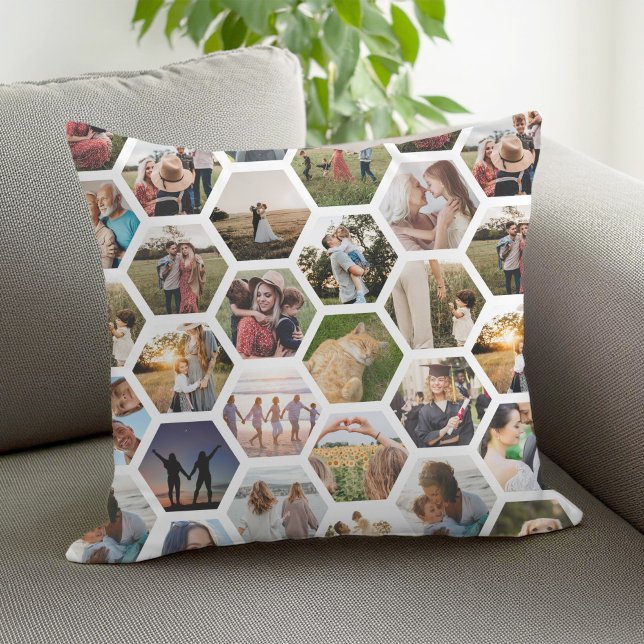 Geometric Hexagon Pattern Photo Collage Cushion (Creator Uploaded)