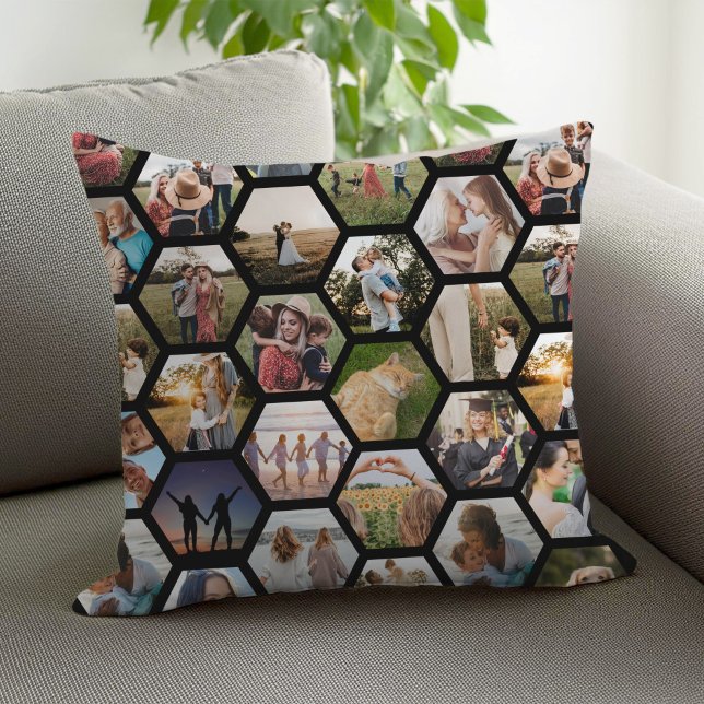 Geometric Hexagon Pattern Photo Collage Cushion (Creator Uploaded)
