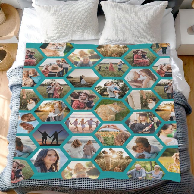 Geometric Hexagon Pattern Photo Collage Fleece Blanket (Creator Uploaded)
