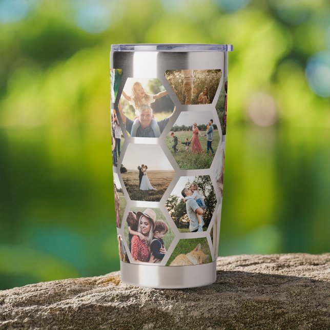 Geometric Hexagon Pattern Photo Collage Insulated Tumbler (Creator Uploaded)