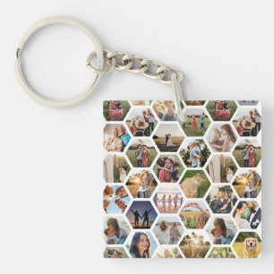 Geometric Hexagon Pattern Photo Collage Key Ring