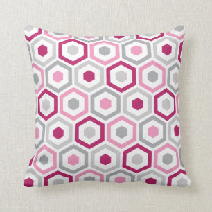 Geometric Hexagon Pattern Pillow Berry Pink Grey
