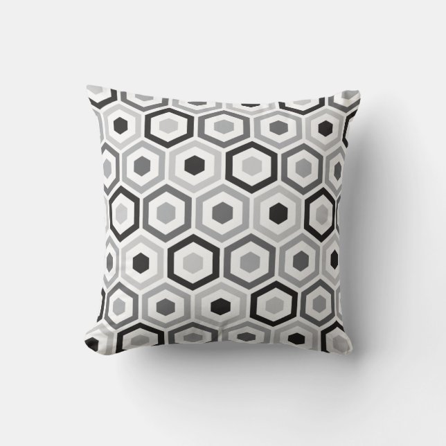 Geometric Hexagon Pattern Pillow | Black Grey (Front)