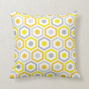 Geometric Hexagon Pattern Pillow Yellow Grey