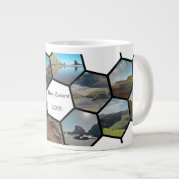 Geometric Hexagon Photo Collage New Zealand Coast Large Coffee Mug