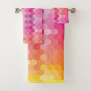 Geometric Hexagon Shapes Pink yellow Bath Towel Set