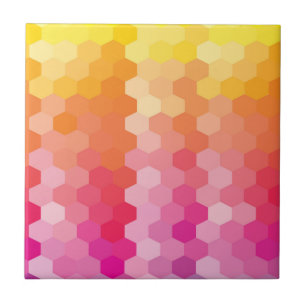 Geometric Hexagon Shapes Pink yellow Ceramic Tile