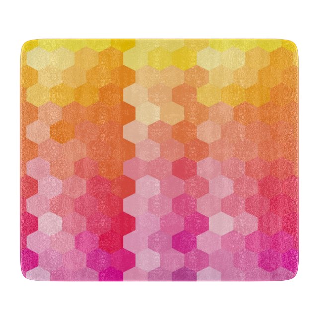 Geometric Hexagon Shapes Pink yellow Cutting Board (Front)