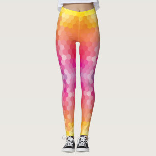 Geometric Hexagon Shapes Pink yellow Leggings