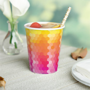 Geometric Hexagon Shapes Pink yellow Paper Cups