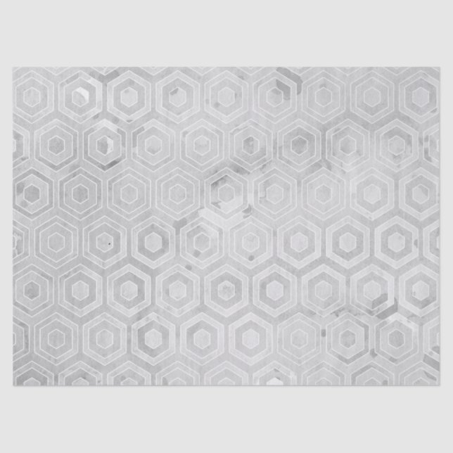 Geometric Hexagonal Hexagon Grey Watercolor Wash Tissue Paper (Front)