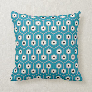 Geometric Hexagons Pattern Teal Grey Cream Black Cushion