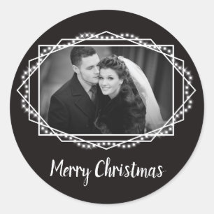 Geometric Holiday Sparkle Black Classic Round Sticker