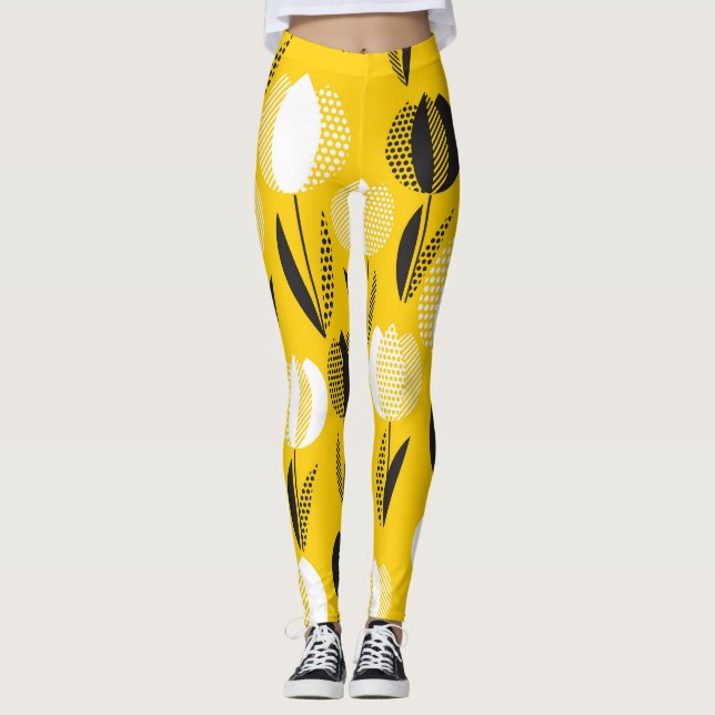 Geometric Holland Tulip Flower Pattern Leggings (Front)