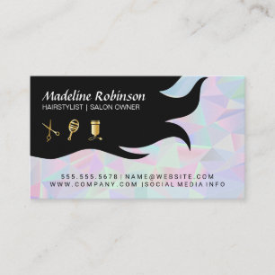 Geometric Holographic Background   Hair and Beauty Business Card