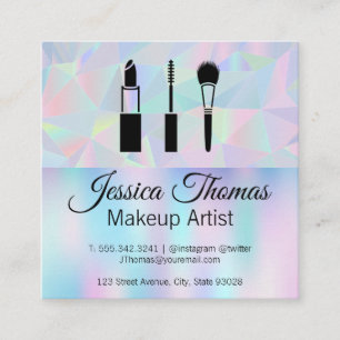 Geometric Holographic Background Makeup Kit Square Business Card