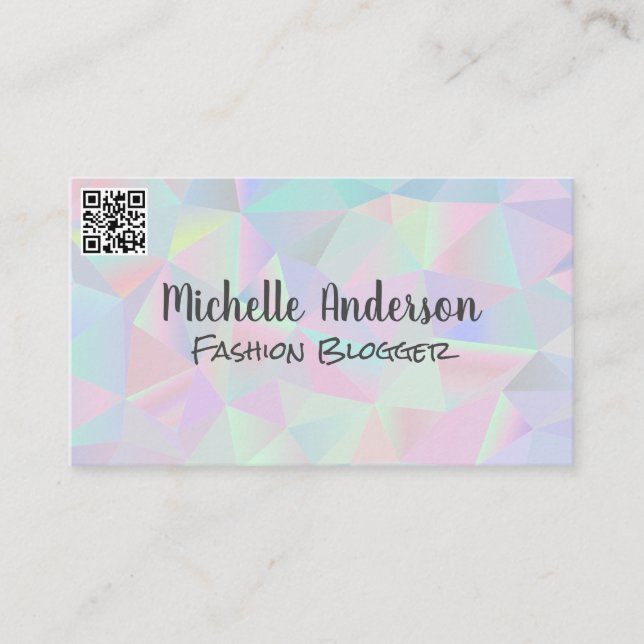 Geometric Holographic Background | QR Code Business Card (Front)