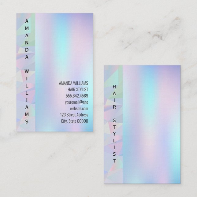 Geometric Holographic Background | Vertical Text Business Card (Front/Back)