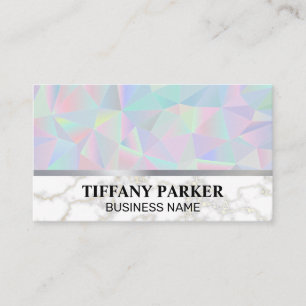 Geometric Holographic   Gold White Marble Business Card