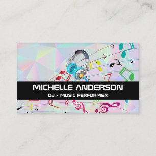 Geometric Holographic   Headphones   Musical Notes Business Card