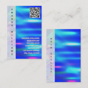 Geometric Holographic QR Code Blue Metallic Business Card