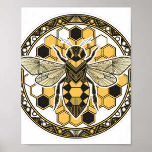 Geometric Honeybee Honeycomb Art Deco Insect Art Poster