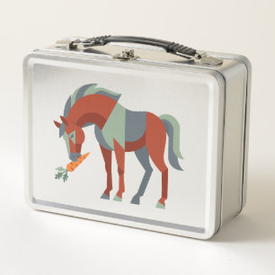 Geometric Horse Eating a Carrot Illustration Metal Lunch Box
