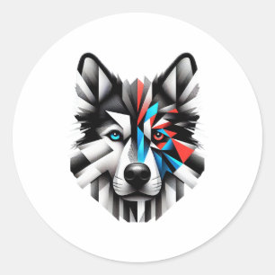 Geometric Husky Face Modern Art Design Classic Round Sticker