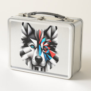 Geometric Husky Face Modern Art Design Metal Lunch Box