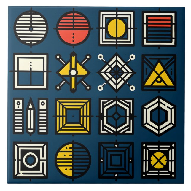 Geometric Icon Grid Ceramic Tile (Front)