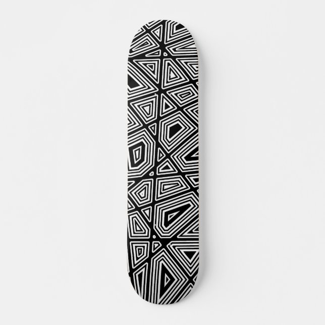 Geometric II - Black on Wood Skateboard (Front)